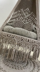 100% fait à la main en macramé suspendu balançoire chaise intérieur extérieur Boho Style gris macramé tissé à la main grand hamac suspendu chaise balançoire - Product Image 3