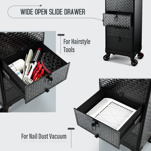 Rolling Salon Cart with Lockable Drawers <b>Professional</b> Nail Tech <b>Makeup</b> Organizer <b>Case</b> for Hairstylists SPA Tattoo Artists - Product Image 3