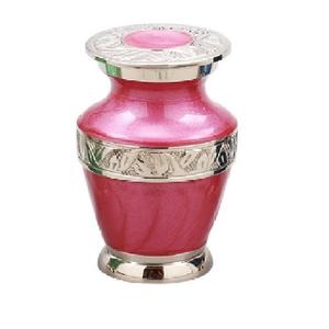 High Quality Brass Cremation <b>Keepsake</b> Urn With Engraving Band Pewter And Pink Enamel Finished <b>For</b> Human <b>Ashes</b>-Funeral Supply - Product Image 1