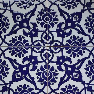 Azul cobalto 16 "x 16" Iznik Patrón floral Juego de azulejos de cerámica Estilo otomano Hecho a mano de Turquía - Product Image 1