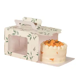 중국 공장 핫 셀링 10x10x10 인치 흰색과 녹색 사각형 손잡이가있는 다목적 케이크 상자