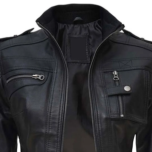 Chaqueta de cuero negro Mujer Chaqueta de cuero de piel de oveja real para mujer - Product Image 6