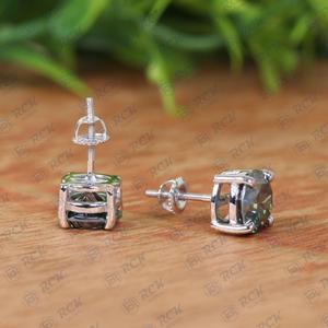 925 <b>Sterling</b> <b>Silver</b> Classic <b>Stud</b> <b>Earrings</b> with Green Diamond Round Cut Simple Wedding Gift for Women Moissanite Jewelry - Product Image 4