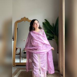 Ensemble ethnique chic en organza multicolore avec des détails de travail en resham et un dupatta en organza fantaisie, collection 2025 - Product Image 6