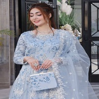 Gaun Pesta Wanita India Pakistan Lehenga Choli Bahan Jaring Panjang Menyentuh Lantai Bebas Kerut Bordir Tangan Gaun Musim Panas Grosir