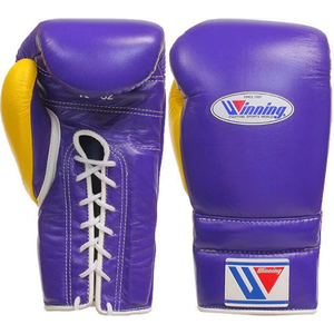 Gants de boxe à lacets Winning, violet et jaune, en cuir véritable de qualité supérieure, pour l'entraînement et le sparring, édition limitée, 8oz et 10oz - Product Image 1