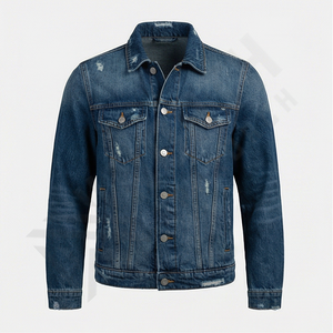 Veste en jean pour homme bleu uni à la vente chaude, tissu respirant de haute qualité, logo réversible sur le devant, vêtements d'extérieur - Product Image 1