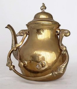 กาน้ำชาทองเหลืองโบราณพร้อมขาตั้งกาต้มน้ำทองแดงแท้ทำทองแดงบริสุทธิ์ไม่มีการเคลือบที่เป็นอันตราย - Product Image 3