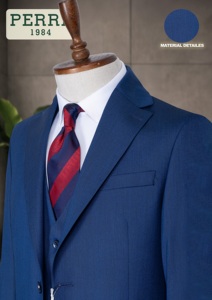 Costume d'affaires bleu marine pour homme, style britannique, double boutonnage, col mandarin, tissu peigné, coupe classique, anti-plis, pour adultes - Product Image 2