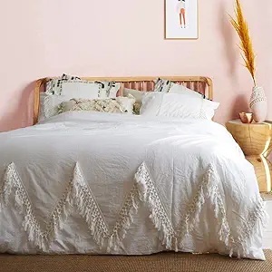 Juego de funda nórdica con borlas Bohemias de algodón 100% con patrón sólido blanco para ropa de cama de boda estilo de granja para uso en el hogar, Hotel, Hospital - Product Image 1