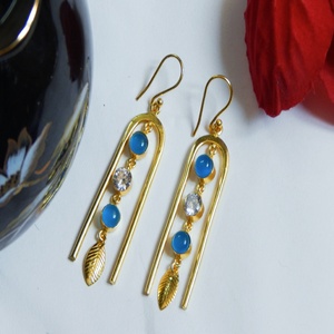 Pendientes Largos de Diseño, Hechos a Mano, Chapados en Oro, de Latón/Plata, con Calcedonia, Minimalistas, para Mujeres y Niñas, para Bodas y Fiestas - Product Image 1
