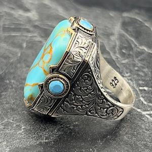 Anillo Grande de Turquesa Hecho a Mano para Hombre, Plata de Ley, Estilo Otomano, Gema Natural Cuadrada, Regalo Único para Él - Product Image 4