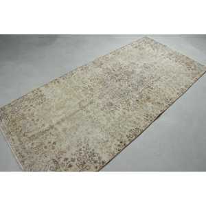 พรมตุรกีวินเทจขนาด 3.6x8.1 ฟุต สีเบจ ลายแบบนามธรรม ทำจากขนสัตว์ - Product Image 4