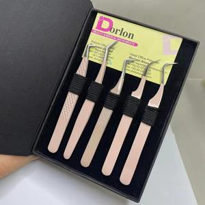 Pince à épiler d'extension de cils rose beige avec logo personnalisé vente en gros d'extensions de cils méga volume en acier durable ensemble de pinces à épiler - Product Image 1
