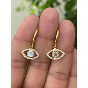 925 <b>Silver</b> Moonstone Evil Eye <b>Hoop</b> <b>Earrings</b> for Gift Occasions - Product Image 1