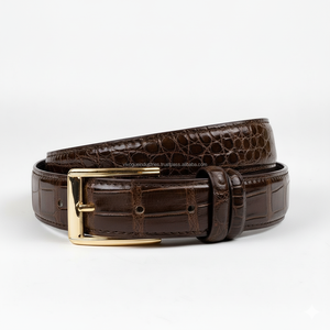 Cinturón de piel de vaca resistente Vintage azul de cuero genuino de alta calidad para hombre hebilla de cobre de punto de contraste logotipo personalizado 38mm al por mayor - Product Image 6