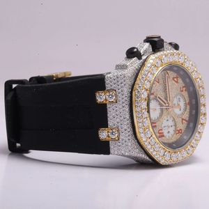 Luxurious Half Iced Rubber Belt <b>Watch</b> with Fully <b>Working</b> ETA Automatic Movement Glass Dial Display Analog Display Hip Hop Style - Product Image 5