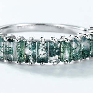 Wholesale Women Baguette Cut Green <b>Moss</b> <b>Agate</b> Jewelry Natural Dainty Sterling Silver And White Gold <b>Moss</b> <b>Agate</b> <b>Engagement</b> <b>Ring</b> - Product Image 2