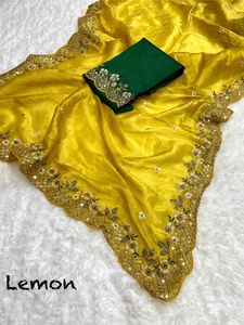 ส่าหรีสีทองแบบนิ่มสำหรับผู้หญิงเสื้อผ้าอินเดียสำหรับใส่ไปปาร์ตี้ - Product Image 6