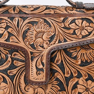 Western Hand Tooled <b>Bag</b> Floral Hand Tooled <b>Bag</b> Bohemian Western Cowhide <b>Leather</b> Crossbody <b>Bag</b> at Wholesale Price - Product Image 3