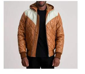 แจ็คเก็ตขนเป็ดมีฮู้ดหนังแกะแท้ - Product Image 1