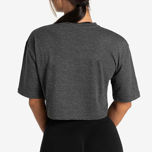 Design personnalisé t-shirt court pour femmes épaules tombantes manches courtes doux élégant décontracté Yoga Gym Fitness femmes t-shirt court - Product Image 4