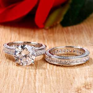 Jeulia Rhodium Plated <b>Sterling</b> <b>Silver</b> Three Sided Pave Eternity Ring <b>Set</b> with Diamond - Product Image 5