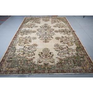 Tapis turc surdimensionné 7,1x10,6 pieds, tapis en laine vintage à bordures vertes - Product Image 3