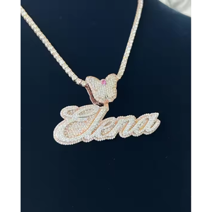 Nom personnalisé lettre Moissanite pendentif en or massif et breloque platine/or rose/or jaune Options initiales personnalisées Design - Product Image 6