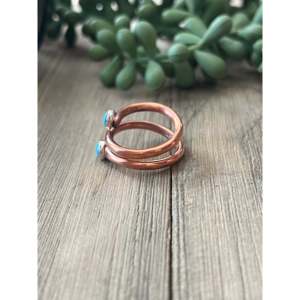 Bague en cuivre de fabrication Navajo, plaquée rhodium, bijoux bohèmes pour enfants, unisexe, sertie de pierres naturelles, motif cœur, cadeau décontracté - Product Image 4