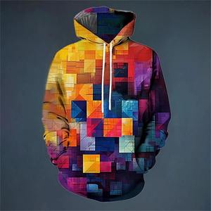 Sudadera con Capucha Casual de Verano para Hombre y Mujer, Corte Regular, Felpa, Poliéster/Algodón, Estampado Digital Geométrico Colorido - Product Image 2