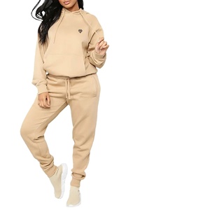 Survêtement polaire deux pièces surdimensionné pour femmes haute qualité 100% coton toile teinte unie Style décontracté solide pour dames - Product Image 1