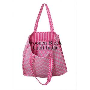 Women's Ethnic Cotton Handmade Shoulder <b>Tote</b> <b>Bags</b> Quilted Hand Block Zipper Closure Floral Pattern <b>Summer</b> Customizable All size - Product Image 3