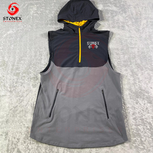 Venta al por mayor de alta calidad para hombre gimnasios de secado rápido con capucha logotipo personalizado de talla grande suelta entrenamiento sin mangas hombres Fitness sudaderas con capucha - Product Image 1