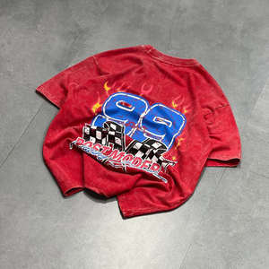 New Arrival Custom <b>Mens</b> Acid Wash Vintage Knitted T-Shirt Embroidery Printed Patch Faded O-Neck Regular Fit Street Style 100% - Product Image 4