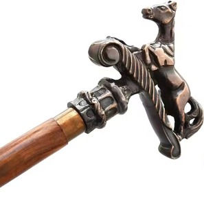 ไม้เท้าเดินหัวสุนัขทองเหลืองพร้อมด้ามไม้ตกแต่งสไตล์วินเทจไม้เท้าสำหรับผู้ชาย - Product Image 4