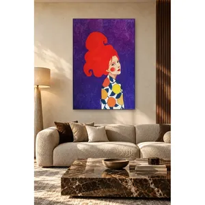 Fida Woman with Wavy Red Hair on Purple Background <b>Canvas</b> Print - Product Image 5
