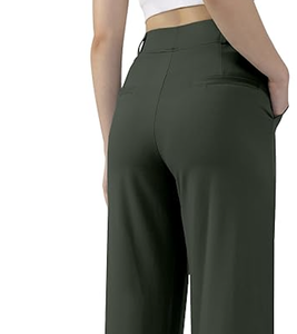 Pantalons de travail décontractés pour femmes, coupe droite, jambes larges, pour le bureau, à enfiler, avec poches, vente en gros - Product Image 2