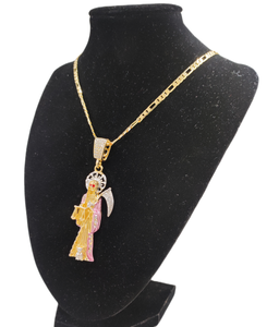 Collar con Amuleto de <span class=keywords><strong>Santa</strong></span> Muerte Chapado en Oro de 18K con Circonitas, Joyería Religiosa Católica, Colgante de Moda para Santería - Product Image 6