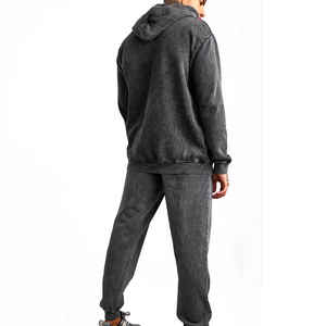 Conjunto Deportivo de Invierno para Hombre 2026, 2 Piezas, Sudadera con Capucha y Pantalones con Cordón, 100% Algodón, Estilo Urbano Ecológico, Lavado Ácido - Product Image 4