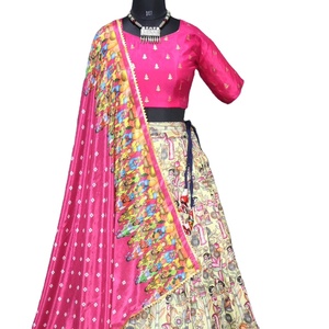 Presentamos nuestra Tradición y lujo Kalamkari Kathak Design Dola Silk Lehenga Choli para un aspecto exquisito - Product Image 1