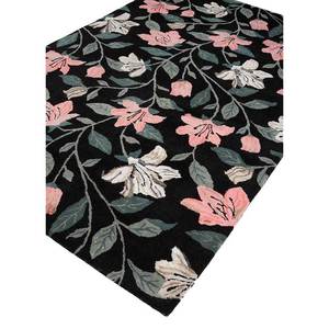 Hacienda Floral & Striped Hand Tufted Wool & Viscose <b>Rug</b> Grey & <b>Black</b> Rectangle for Home Living Room or Hallway-Tra-13357(Cryt) - Product Image 2