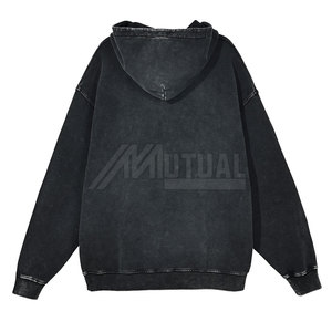 Sudadera con capucha informal de lavado ácido de calidad premium para hombre 100% algodón de talla grande otoño patrón sólido secado rápido transpirable - Product Image 2