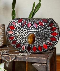 Polished Cut Stone Mosaic Metal Clutch Antique Imitation Angel Design Women/Girls Wedding Bridal Halloween <b>Christmas</b> Decoration - Product Image 3