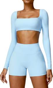 Ensembles de sport sans couture pour femmes soutien-gorge de sport à dos croisé et short de motard taille haute dos en V Scrunch bout à bout 2 pièces vêtements de yoga - Product Image 5