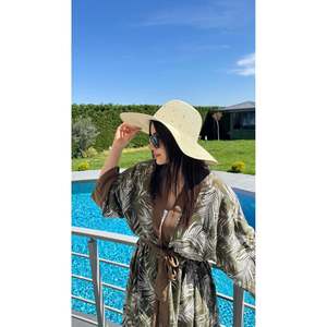 Beige Wide-<b>Brimmed</b> Natural Straw Hat with <b>Stone</b> Embellishments, Stylish Design, Ideal for Sun Protection HSR2085 - beige2085 - Product Image 5