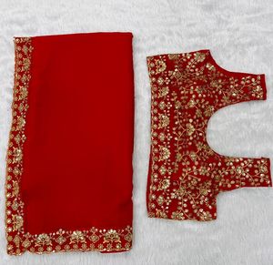 Indian Trending Beautiful Designer Saree Faux Georgette Sequence Work Saree para mujeres Party and Wedding Wear Precio al por mayor - Product Image 5