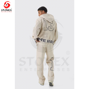 Survêtement à impression bouffante unisexe pour homme avec pantalon évasé et ensemble de sweat à capuche Design personnalisé Techniques lavées grande taille - Product Image 3