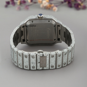 Montre carrée de luxe entièrement sertie de diamants en moissanite, ton argent, acier inoxydable, bijoux hip-hop, style brillant de qualité supérieure - Product Image 3
