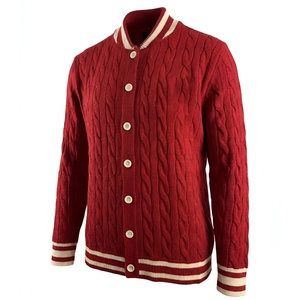 Cardigan tricoté unisexe de haute qualité en acrylique à col en V et manches longues, couleur rouge personnalisée, avec applique brodée, de la Fraternité Delta Sigma - Product Image 1